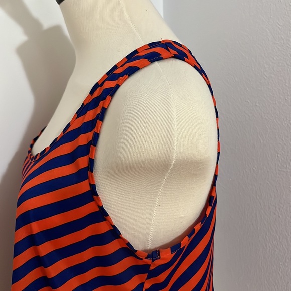 Foreign Exchange Blue and Orange Diagonal Stripe Blouse with Back Zipper Sz Med - Picture 6 of 9